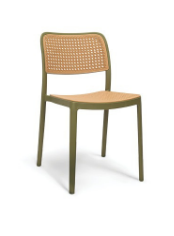 Bravo armless cafe chair with cane-pattern back and seat in green frame