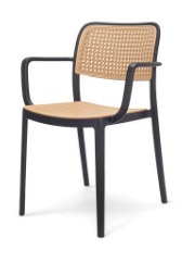 Alt text: BRAVO (XR).PNG	Bravo XR black cafe armchair with cane-pattern back and seat