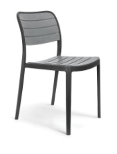 Alt text: UNO (1).PNG	Grey Uno armless cafe chair with horizontal slatted back