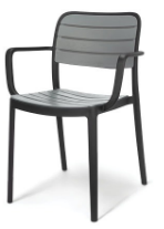 Alt text: UNO (XR).PNG	Black Uno XR cafe armchair with grey slatted back