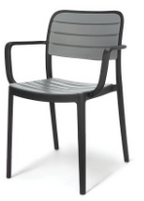 Alt text: UNO (XR).PNG	Black Uno XR cafe armchair with grey slatted back